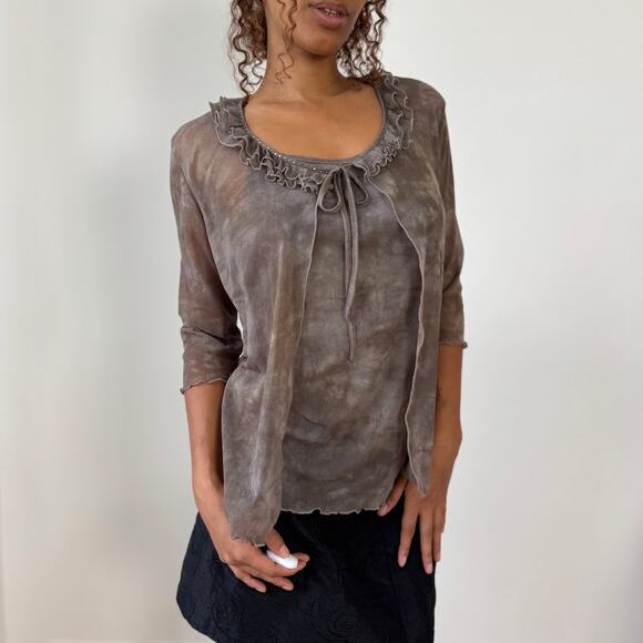 Italian Vintage Viscose Ruffle Twinset Top (M/L) - Picture 6 of 10